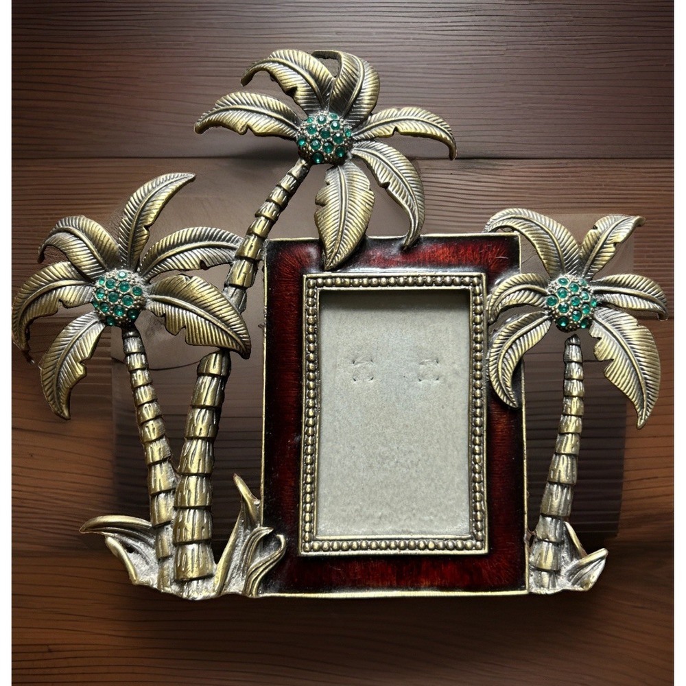 Ashley Manor Palm Tree Ornate Jeweled Metal Photo Frame 2x3" Bronze Brown Heavy